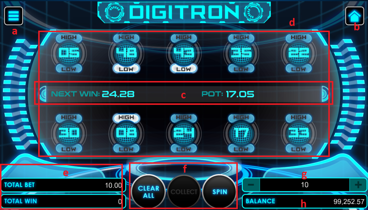 Digitron game user interface